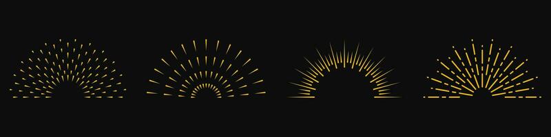 radial reluzente, vintage decoração ícone definir. volta raio símbolo coleção. abstrato fogos de artifício, brilhar raio de Sol, nascer do sol luz pictograma. explosão estelar, círculo Sol explodido. isolado vetor ilustração.