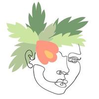 ilustração de contorno de rosto de mulher e flor vetor