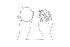 contínuo 1 linha desenhando saudável vs pouco saudável Comida. Comida nutrição conceito. rabisco vetor ilustração.