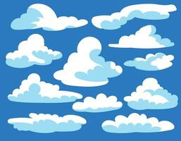 vetor ilustração do branco nuvens em uma azul fundo do diferente formas, plano estilo