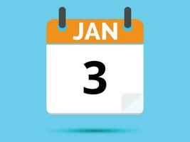 3 janeiro. plano ícone calendário isolado em azul fundo. vetor ilustração