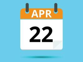 22 abril. plano ícone calendário isolado em azul fundo. vetor ilustração.