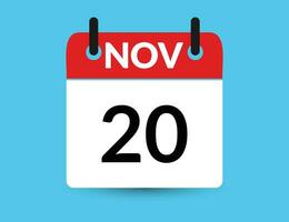 novembro 20. plano ícone calendário isolado em azul fundo. encontro e mês vetor ilustração