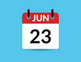 Junho 23. plano ícone calendário isolado em azul fundo. encontro e mês vetor ilustração
