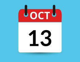 Outubro 13. plano ícone calendário isolado em azul fundo. encontro e mês vetor ilustração