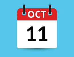 Outubro 11. plano ícone calendário isolado em azul fundo. encontro e mês vetor ilustração