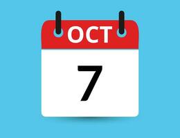 Outubro 7. plano ícone calendário isolado em azul fundo. encontro e mês vetor ilustração