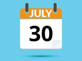 30 julho. plano ícone calendário isolado em azul fundo. vetor ilustração.