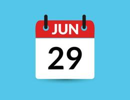 Junho 29. plano ícone calendário isolado em azul fundo. encontro e mês vetor ilustração