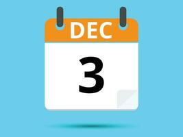 3 dezembro. plano ícone calendário isolado em azul fundo. vetor ilustração.