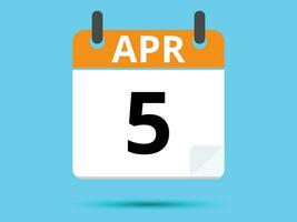 5 abril. plano ícone calendário isolado em azul fundo. vetor ilustração.