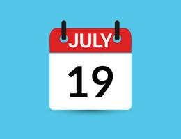 Julho 19. plano ícone calendário isolado em azul fundo. encontro e mês vetor ilustração