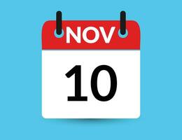 novembro 10. plano ícone calendário isolado em azul fundo. encontro e mês vetor ilustração