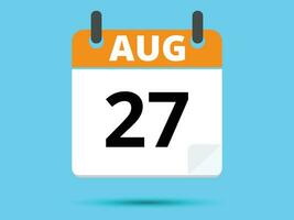 27 agosto. plano ícone calendário isolado em azul fundo. vetor ilustração.