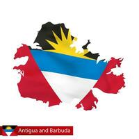 Antígua e barbuda mapa com acenando bandeira do país. vetor