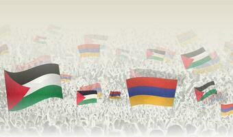 Palestina e Armênia bandeiras dentro uma multidão do torcendo pessoas. vetor
