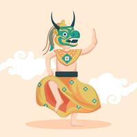 ilustração do tradicional butanês dança usando uma Dragão mascarar. vetor eps 10