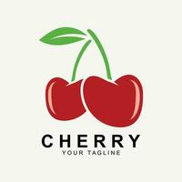 logotipo de fruta cereja, ilustração vetorial de planta de cor vermelha, design de loja de frutas, empresa, adesivo, marca de produto vetor