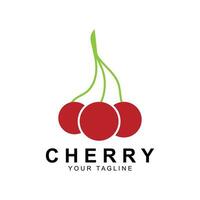 logotipo de fruta cereja, ilustração vetorial de planta de cor vermelha, design de loja de frutas, empresa, adesivo, marca de produto vetor