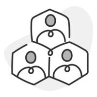 uma vetor ícone apresentando três indivíduos anexo dentro três hexágonos, simbolizando conexão, trabalho em equipe, comunidade, ou social redes.