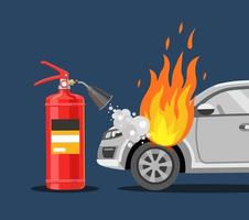 o extintor de incêndio apaga o carro. segurança contra incêndios vetor