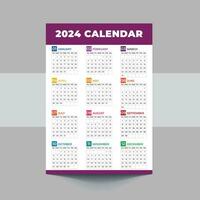 2024 calendário modelo Projeto. semana começa em domingo escritório calendário. Área de Trabalho planejador dentro simples limpar \ limpo estilo. corporativo ou o negócio calendário. Inglês vetor calendário layout.