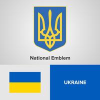 Emblema nacional da Ucrânia, mapa e bandeira vetor
