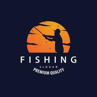 pescador pescaria logotipo, simples ao ar livre pescaria homem silhueta modelo Projeto vetor