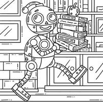 robô carregando livros coloração página para crianças vetor