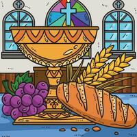 cristão cálice e pão do vida colori vetor