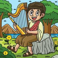 cristão david jogando a harpa colori desenho animado vetor