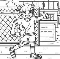menina segurando futebol bola coloração página para crianças vetor