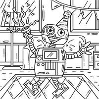 robô com festa chapéu e confete coloração página vetor