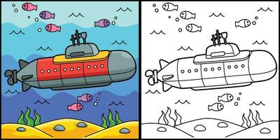 nuclear submarino coloração página ilustração vetor