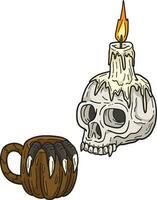 dia das Bruxas crânio cabeça com vela desenho animado clipart vetor