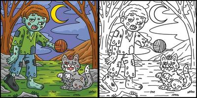 zumbi e Morto-vivo gato coloração página ilustração vetor