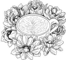 café café com leite e flor decorativo botânico ilustração vetor