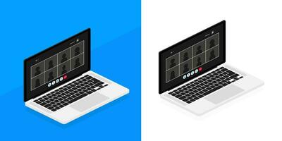 vídeo ligar conferência em computador portátil tela. trabalhando a partir de lar. vetor