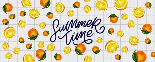 banner de venda de verão com vetor de letras laranja de frutas