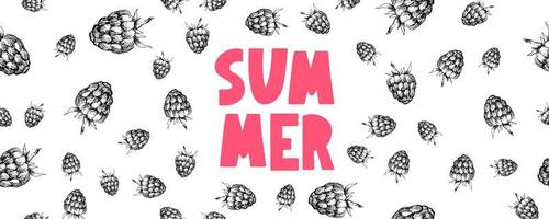 banner de venda de verão com vetor de carta de frutas framboesa