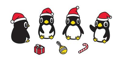 pinguim vetor Natal santa claus chapéu ícone presente caixa doce bengala logotipo desenho animado personagem ilustração símbolo Projeto