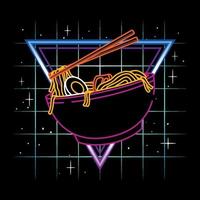 ilustração vetorial ramen udon macarrão estilo retro neon vintage vetor