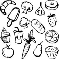 vetor set.doodle de comida vegetariana com ícones de comida vegetariana