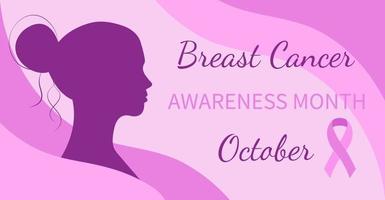 Mês de conscientização do câncer de mama. Outubro. mulher e fita da consciência vetor