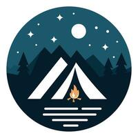 noite acampamento logotipo modelo, acampamento com fogo e barraca simples logotipo símbolo ícone estoque vetor imagem