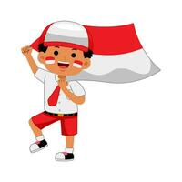 menina crianças comemoro Indonésia independência dia vetor