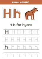 rastreamento alfabeto cartas para crianças. animal alfabeto. h é para hiena. vetor
