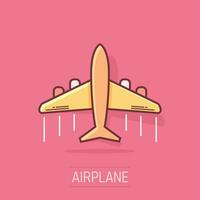 ícone do avião dos desenhos animados em estilo cômico. pictograma de ilustração plana. conceito de negócio de respingo de aeronaves. vetor