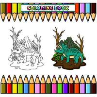 desenho animado triceratops dentro a selva para coloração livro vetor