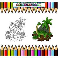 desenho animado brontossauro dentro a selva para coloração livro vetor
